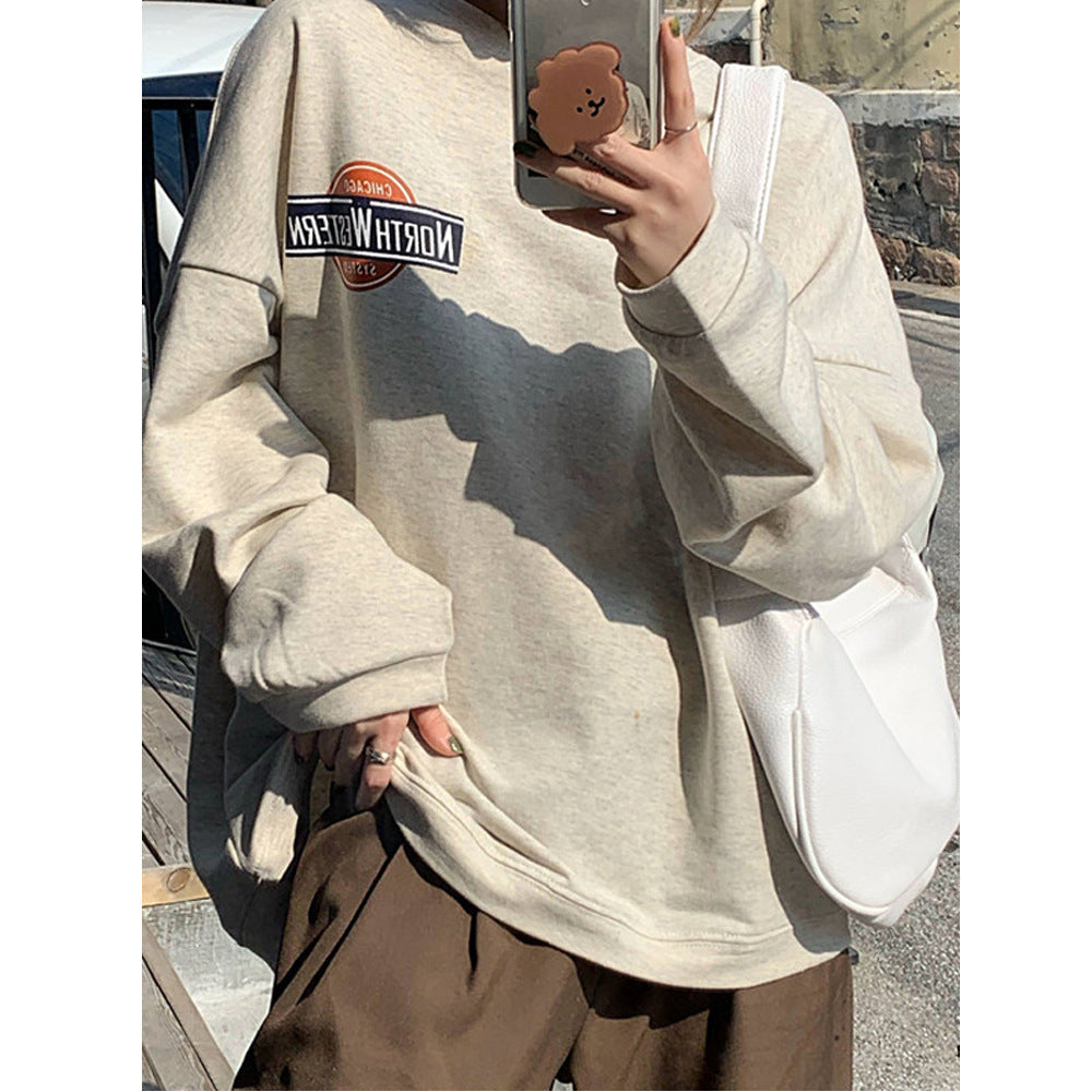 Damen Oversized Pullover Weiches Innenfutter Grau