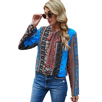 Damen Bluse Rüschendetails Kontrastmuster Eveloria