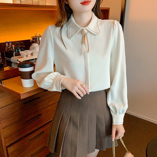 Damen Bluse Klassischer Kragenschnitt Elegante Schleife Weiße Bluse - Eveloria