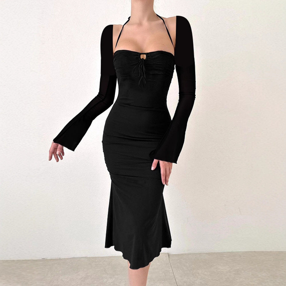 Damenkleid Figurbetont mit schmalen Trägern und Flügelärmeln Eveloria