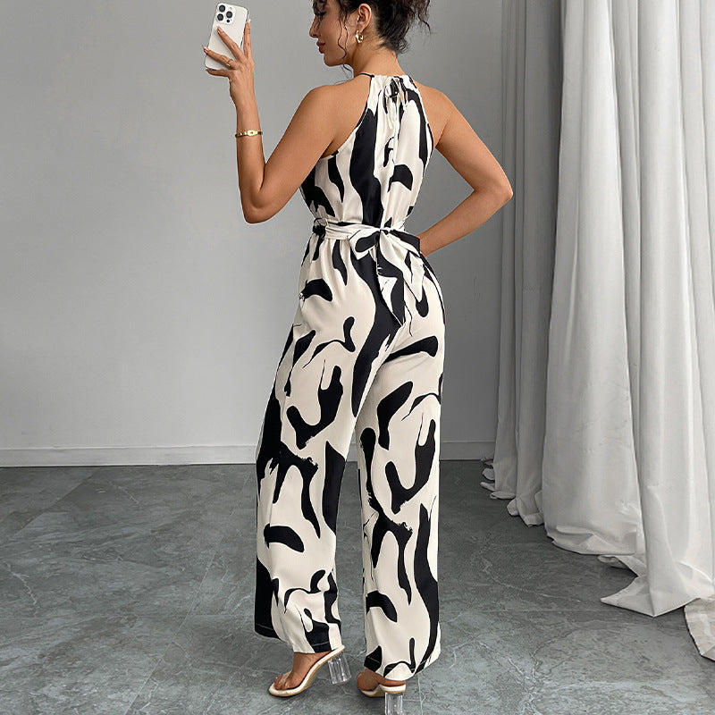 Damen Jumpsuit mit Muster Weites Bein Eveloria