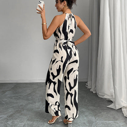 Damen Jumpsuit mit Muster Weites Bein Eveloria