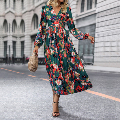 Damen Maxikleid Florales Design Eleganter Schlitz - Eveloria