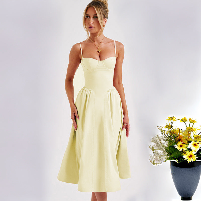 Damen Midi-Kleid Herzausschnitt Schwingrock Eveloria