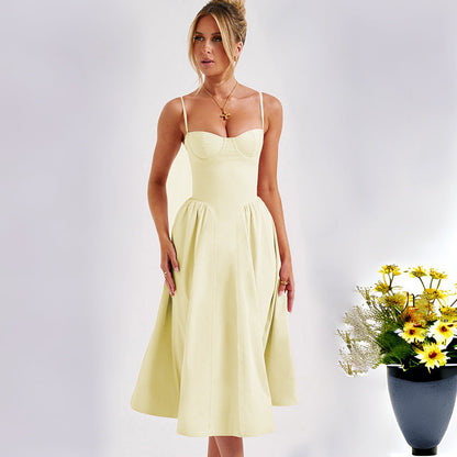 Damen Midi-Kleid Herzausschnitt Schwingrock Eveloria