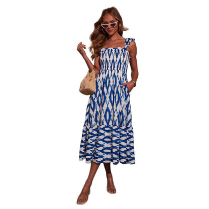 Damen Maxikleid Elastisch Rüschen Taschen