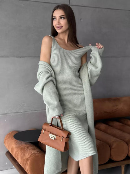 Damen Strickkleid V-Ausschnitt Länges Schnitt