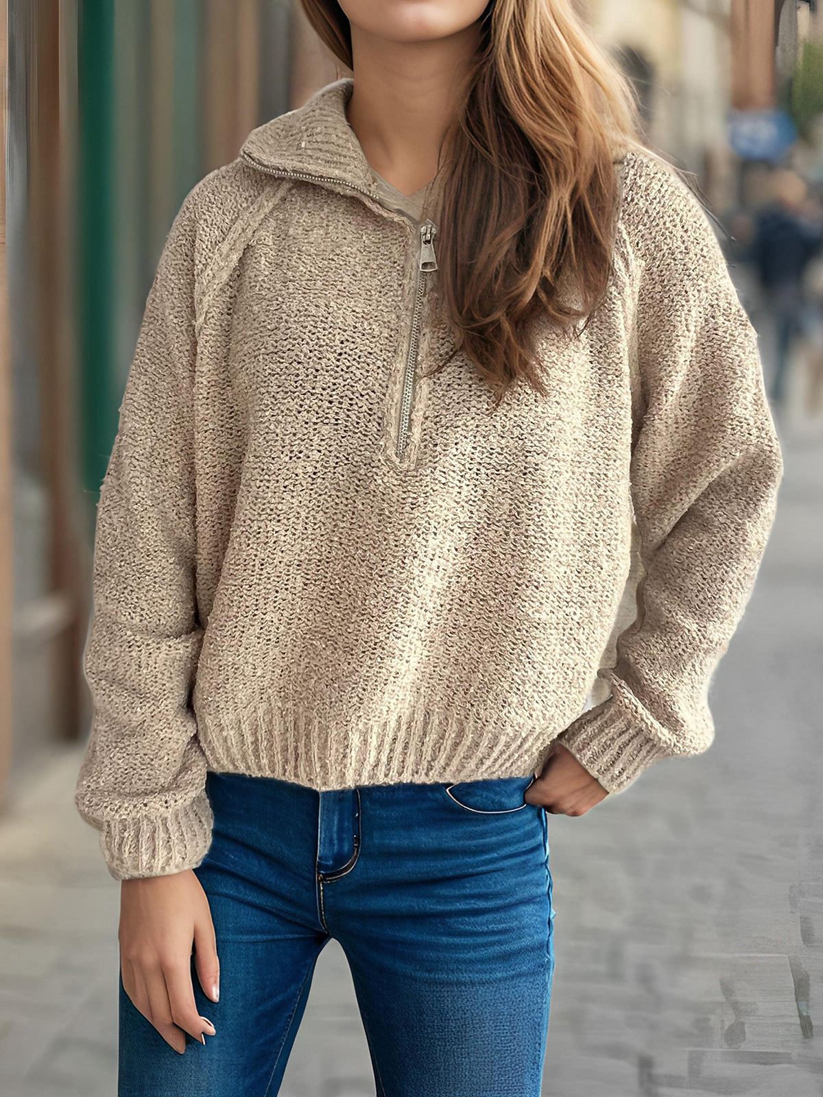 Damen Strickpullover Oversized Ärmel Hochschließend Eveloria