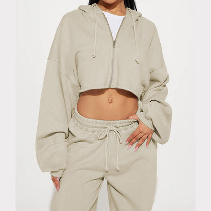 Damen Fleece-Hoodie-Set mit weiter Hose Grau Eveloria
