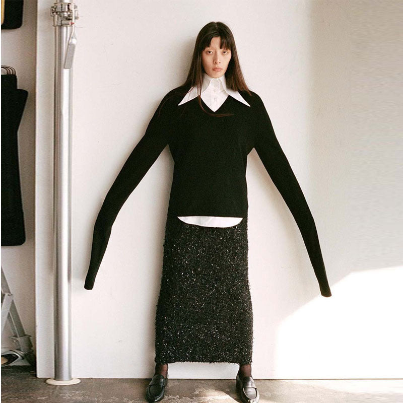 Damen Strickpullover V-Ausschnitt Längsärmel Eveloria