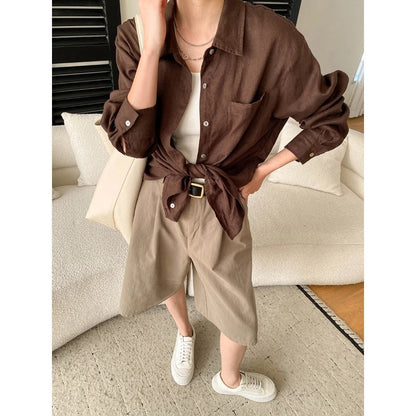 Damen Chino Shorts Hochwertig Falten Gürtel Detail Beige