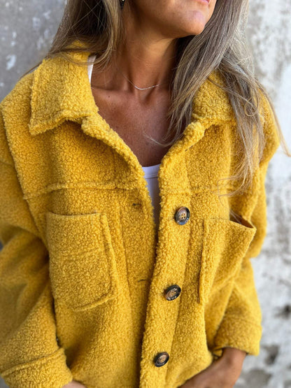 Damen Oversized-Jacke Flauschig mit Taschen und Knöpfen