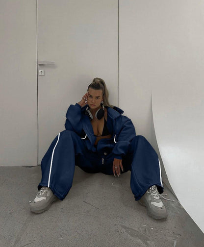 Damen Jogginganzug Weites Design Reißverschluss Eveloria