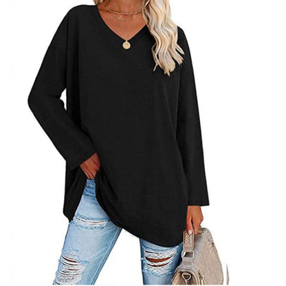 Damen Sweatshirt V-Ausschnitt Langärmlig Asymmetrisch Grau Eveloria