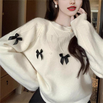Damen Pullover Verspielte Schleifenapplikationen Eveloria