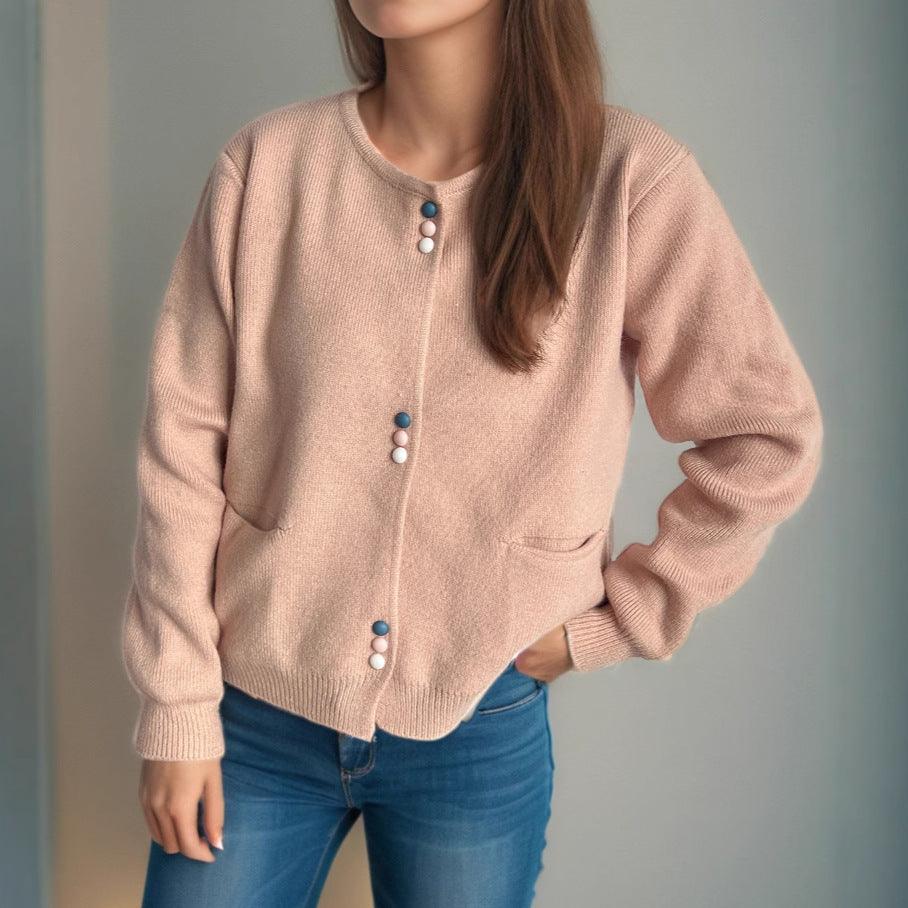 Damen Strickjacke Farbenfroh Mit Taschen - Eveloria
