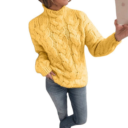 Damen Strickpullover Zopfmuster Hochkragen Eveloria