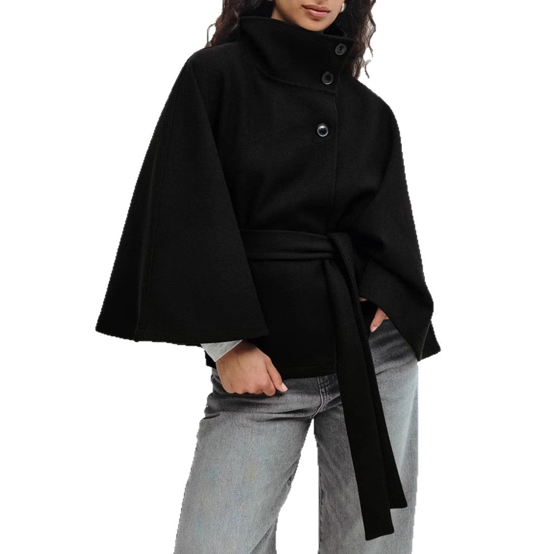 Damen Kapuzenjacke Breite Ärmel Taillengürtel Eveloria