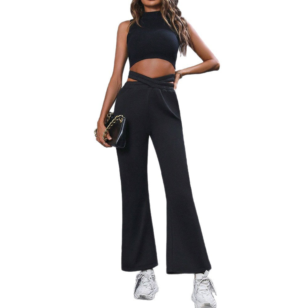 Damen High-Waist-Hose Weite Passform Elegant Knoten-Detail