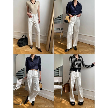 Damen Hemdbluse Baumwoll Offene Knöpfe Elegante Passform Weiß