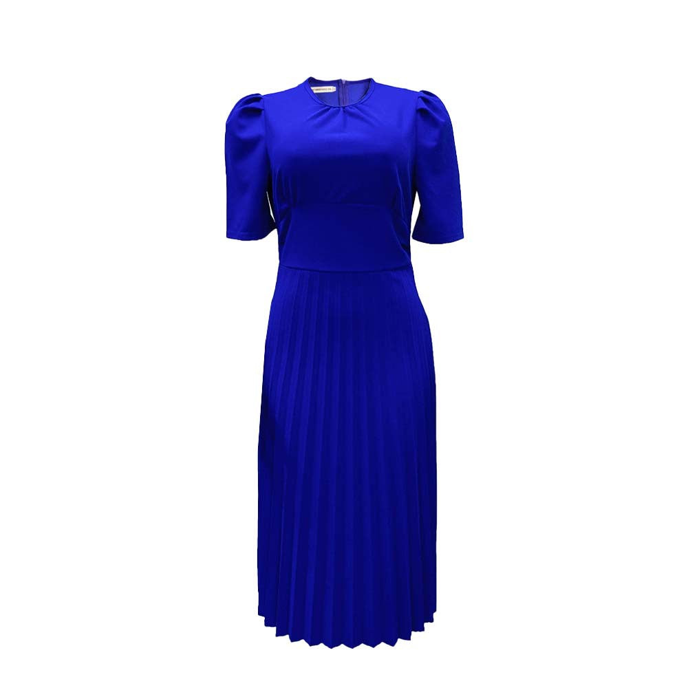 Damen Plissee-Kleid mit Kragen und Puffärmeln Eveloria