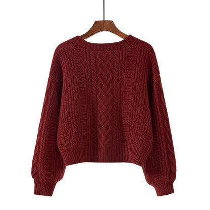 Damen Strickjacke Zopfmuster Extravagante Knöpfe