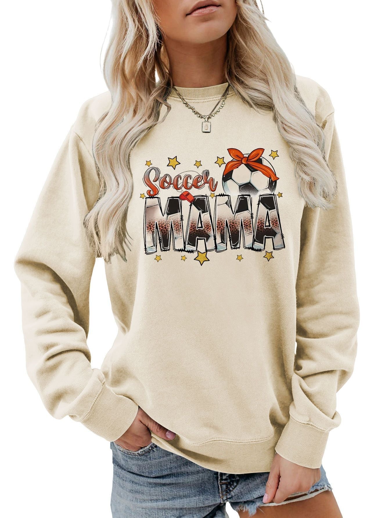 Damen Sweatshirt Soccer Mama Aufdruck Bequem Grau Eveloria