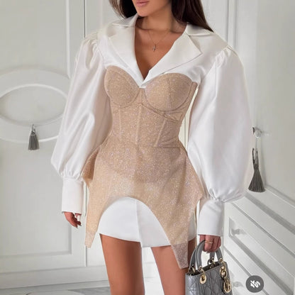 Damen Bustierkleid Puffärmel Elegant Eveloria