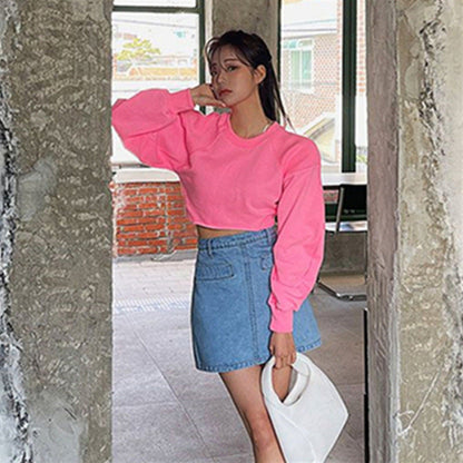 Eveloria Damen Cropped Sweatshirt Voluminöse Ärmel