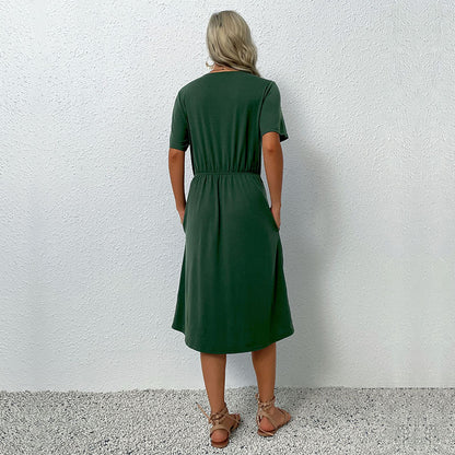 Damen Kleid Kurz Knöpfe Elastisch Eveloria