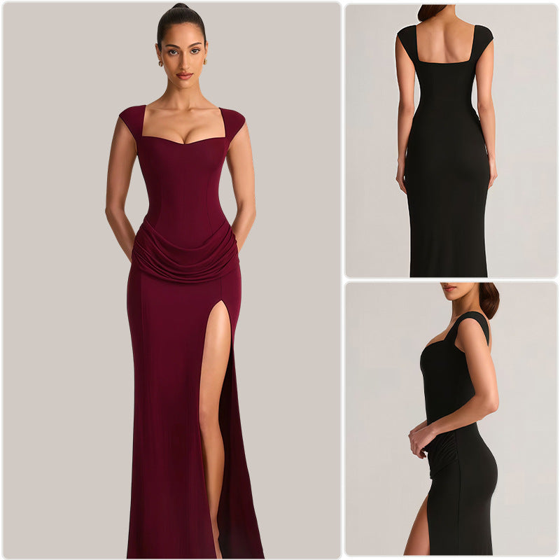 Damen Maxikleid Elegantes V-Ausschnitt Seitenschlitz Eveloria - Eveloria