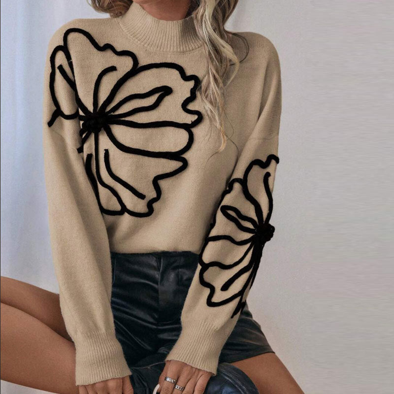 Damen Strickpullover Florales 3D-Design