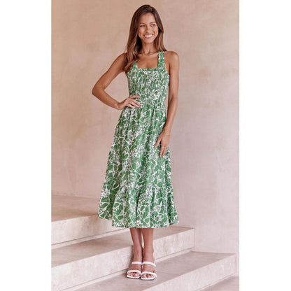 Damen Maxikleid Florales Design Elastisch