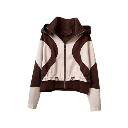 Damen Übergangsjacke mit Kapuze Kontrastdesign