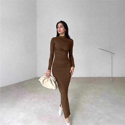 Damen Langarmkleid Figurbetont Raffung Eveloria