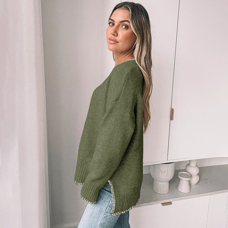 Damen Strickpullover Lässig Rippdetails Beige