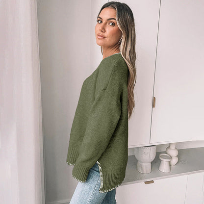 Damen Strickpullover Lässig Rippdetails Beige