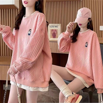 Damen Strickpullover Kuschelig Zopfmuster Beige