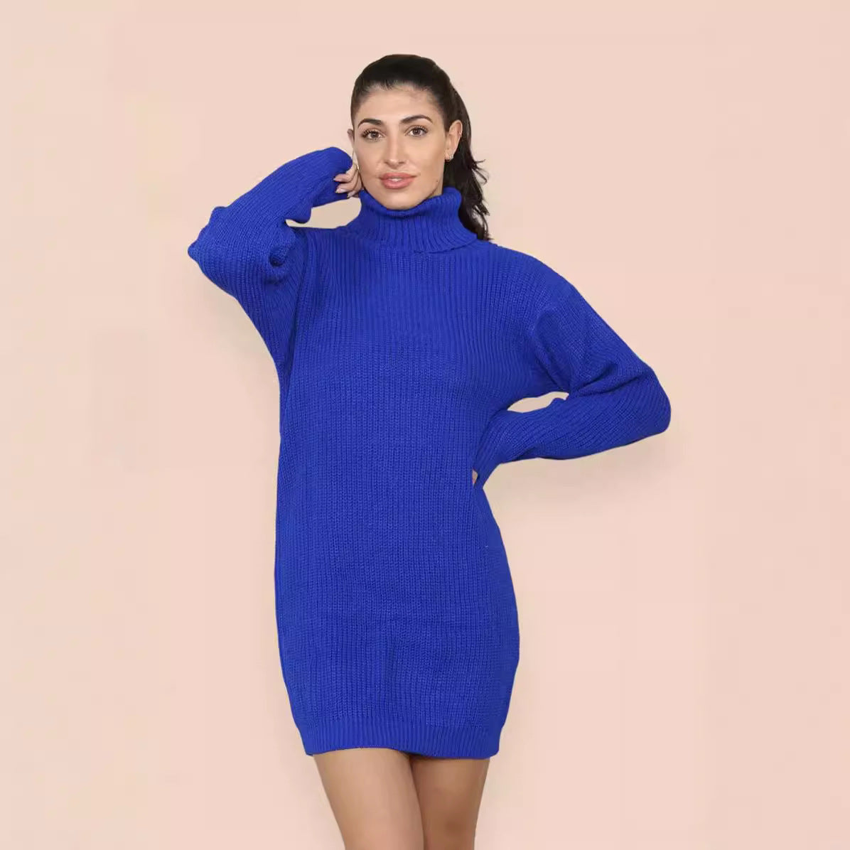 Damen Strickkleid Hochkragen Lässig Eveloria