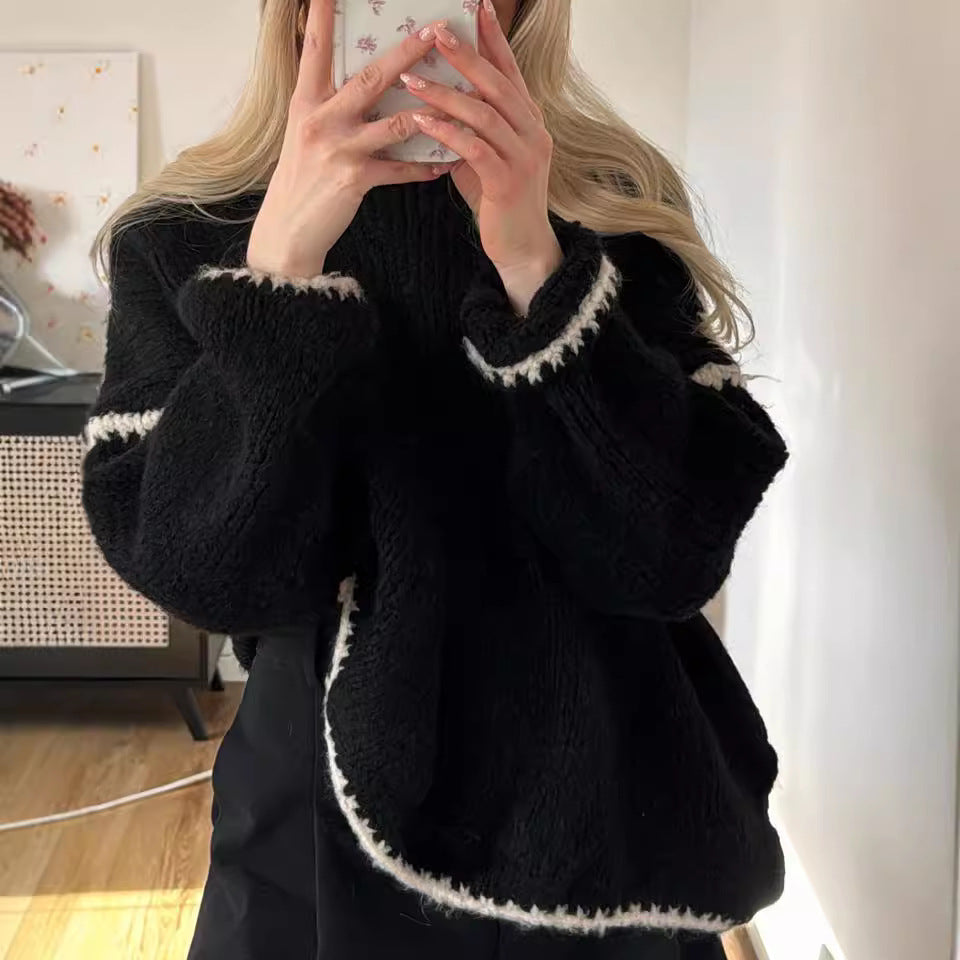 Damen Oversized Strickpullover KontrastAkzente