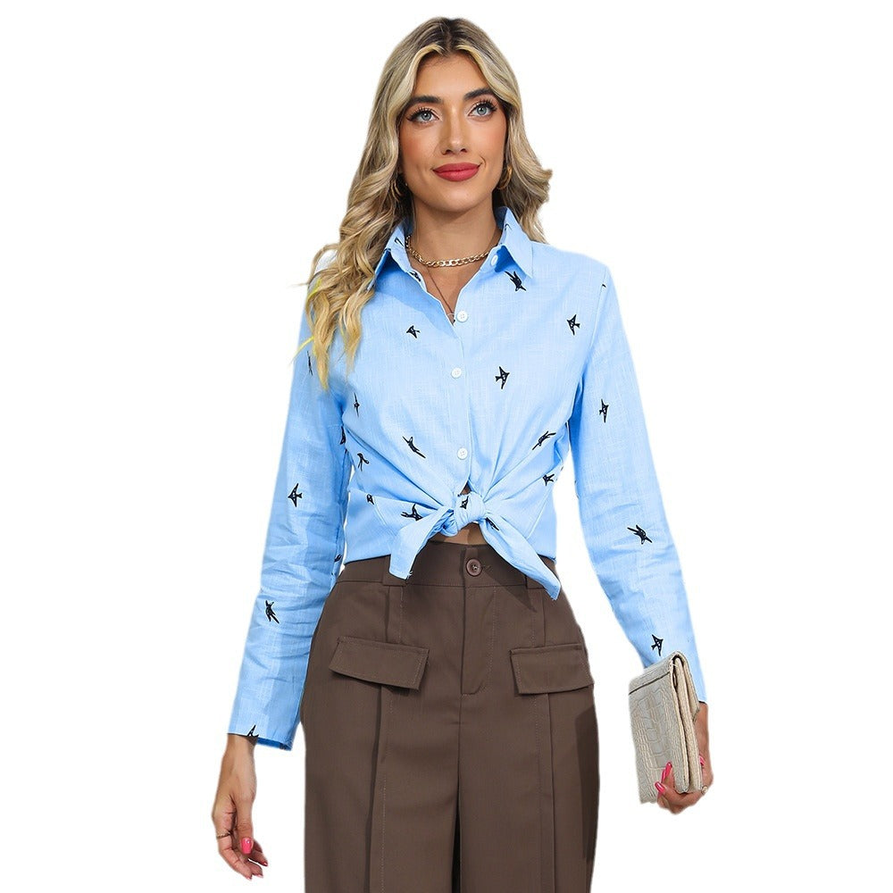 Damen Bluse mit Knotendetail und verspieltem Design