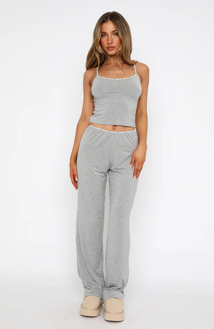 Damen Lounge-Set Weiches Jersey Spaghettiträger Weites Bein