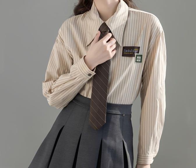 Damen Bluse Gestreift Klassisch Moderner Kragen Weiß