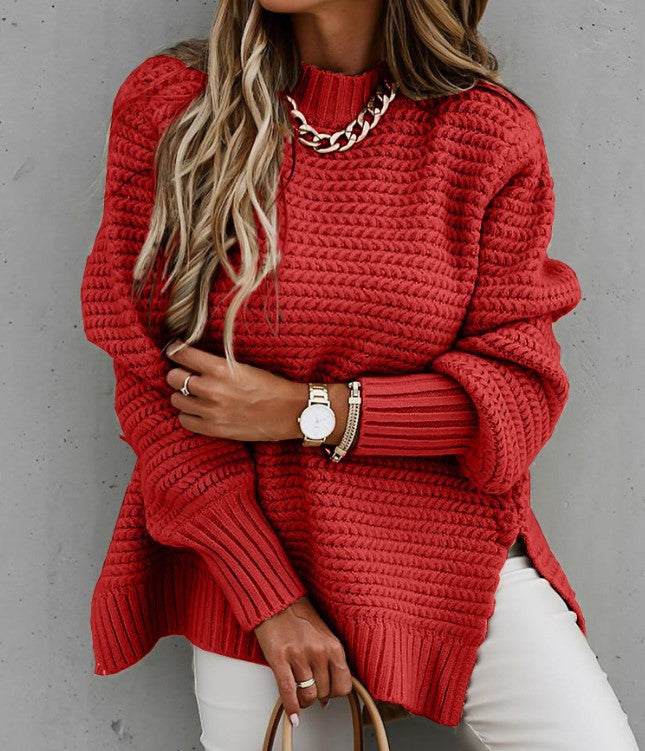 Damen Strickpullover Hochgeschlossener Kragen Strukturiertes Design