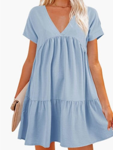 Damen V-Ausschnitt Kleid Weit schwingender Saum Eveloria