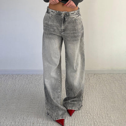Damen Weite Jeans Lässig Blau Eveloria
