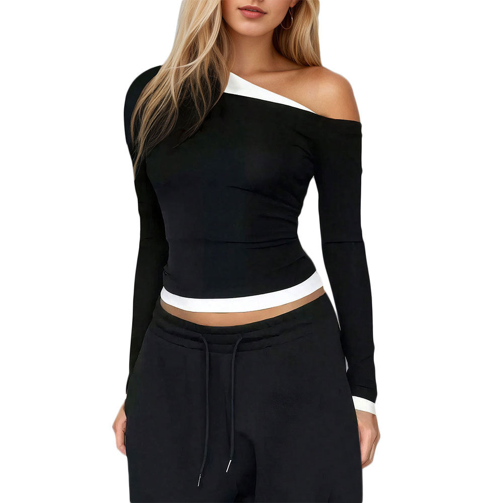 Damen Langarmoberteil Asymmetrischer Ausschnitt Feine Details Eveloria
