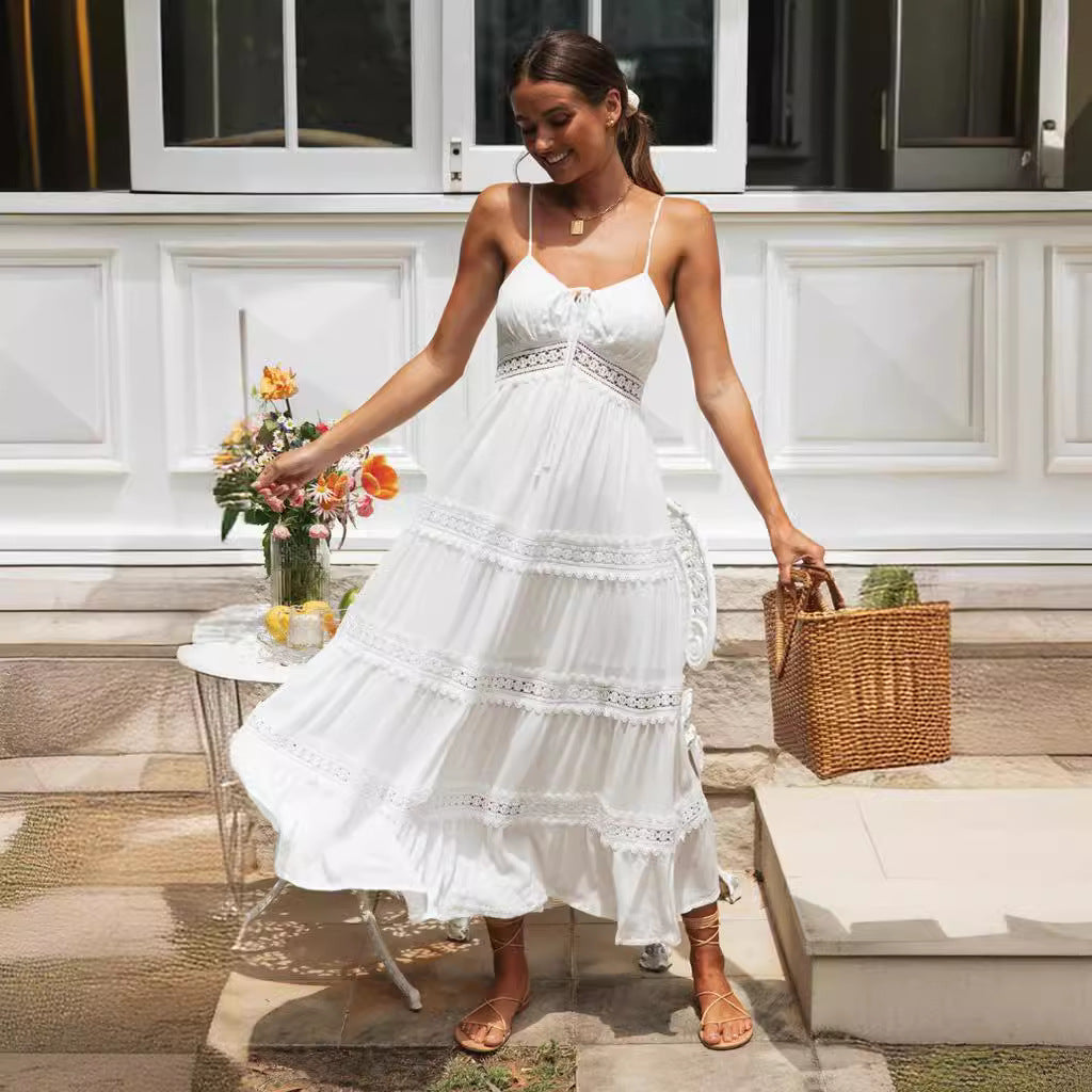 Damen Maxikleid mit Knoten und Rüschen Eveloria