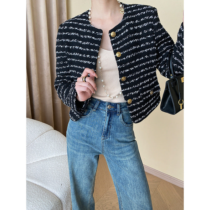 Damen Bouclé-Jacke mit Knöpfen Schwarz Eveloria - Eveloria