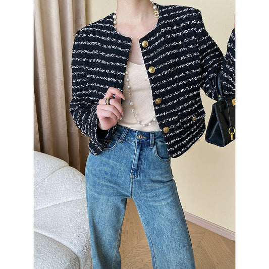 Damen Bouclé-Jacke mit Knöpfen Schwarz Eveloria - Eveloria